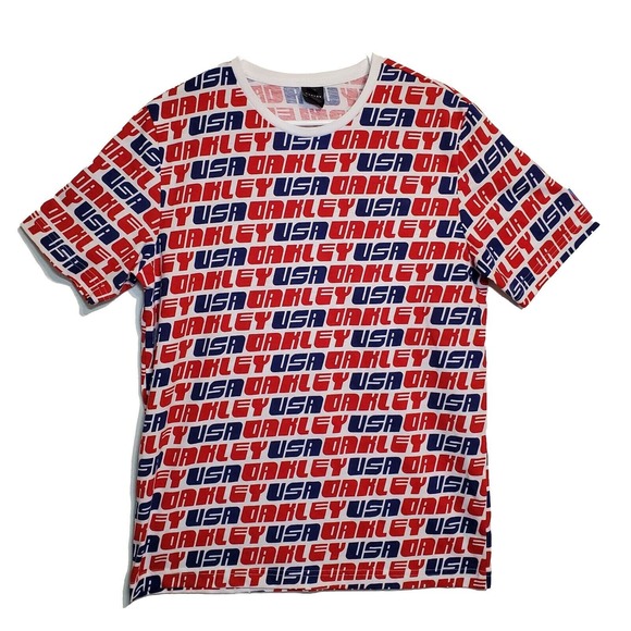 Men’s Oakley USA Red White & Blue All Over Print T-Shirt Size Med Custom Fit - Picture 2 of 6